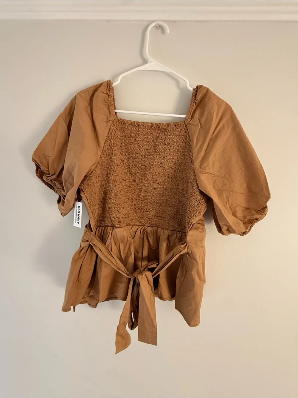 Tan Brown Puff-Sleeve Wrap Top - Women